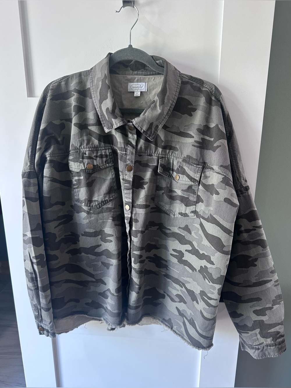 Mud Pie Cute campfire Glamping Green Camo Sterling Shacket Shirt